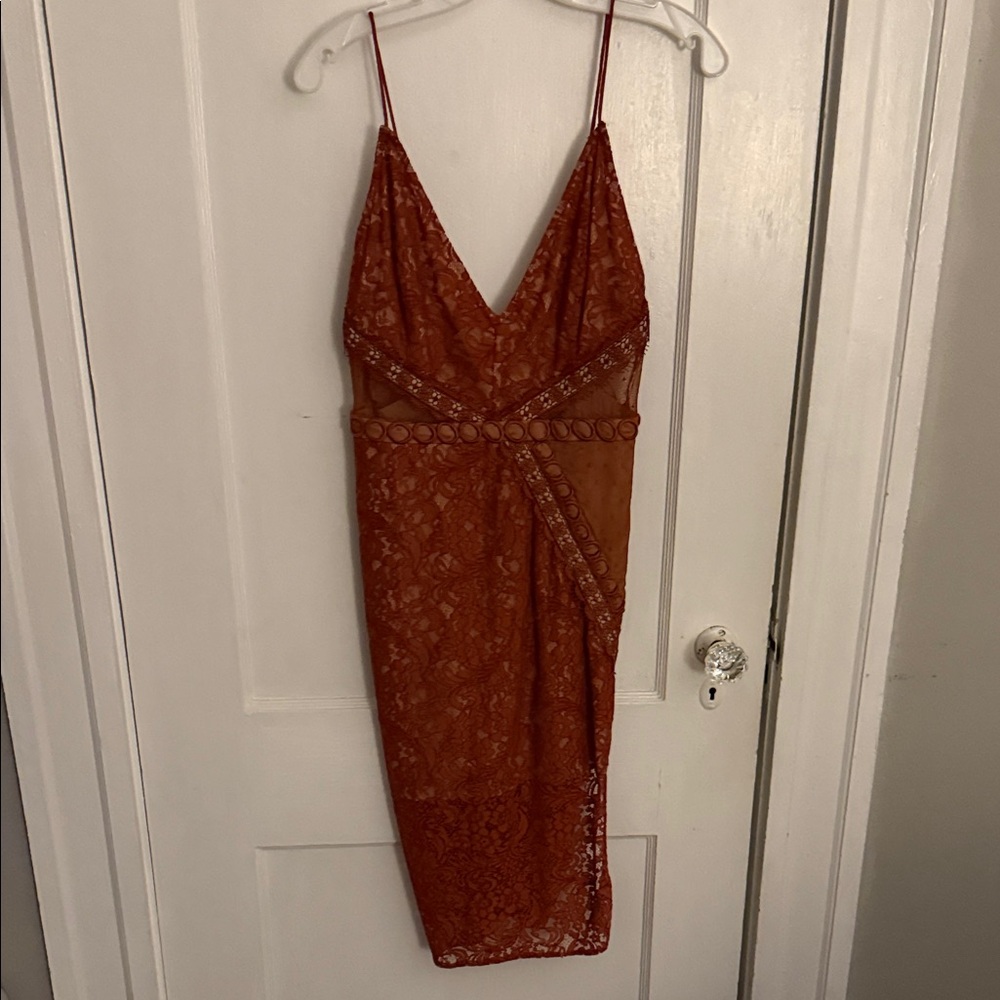 For Love And Lemons Rust Lace Midi Dress